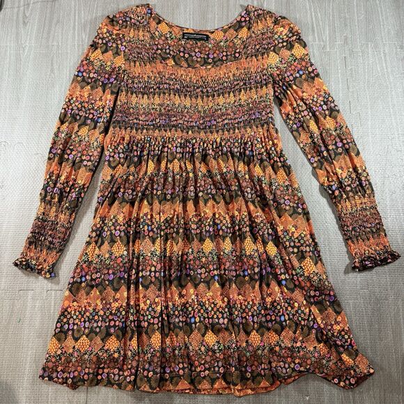 Peruvian Connection Kaffe Fassett Multi Color Babydoll Dress With Pockets M - Picture 2 of 8